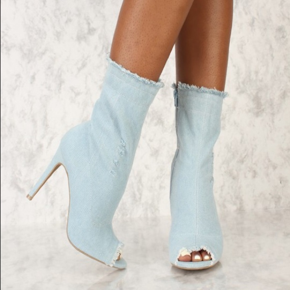 light denim distressed booties